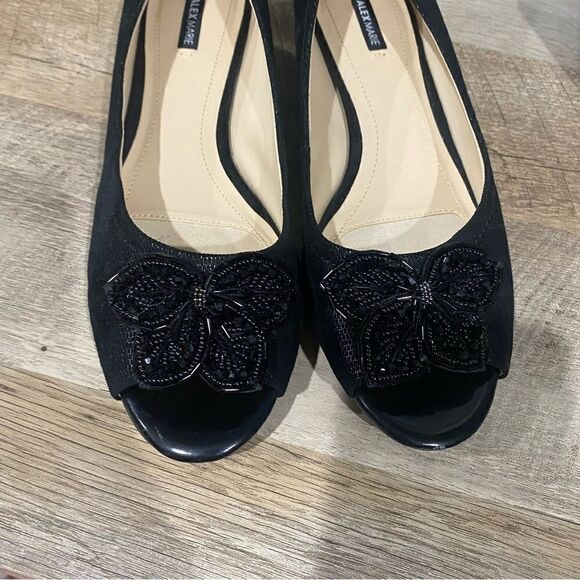 Alex Marie Black Leather Embellished Beaded Wedge Flats Size 9 - Picture 6 of 9